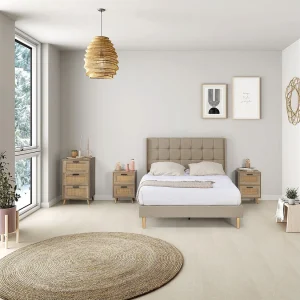 Gestoffeerd bedframe Esther van 30 cm, 90×190 cm, Beige Gestoffeerd bedframe Esther van 30 cm, 90×190 cm, Beige