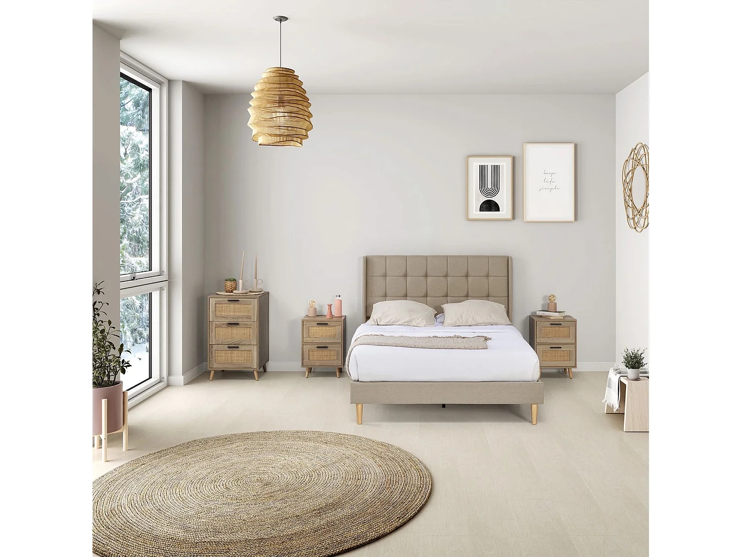 Gestoffeerd bedframe Esther van 30 cm, 90x190 cm, Beige