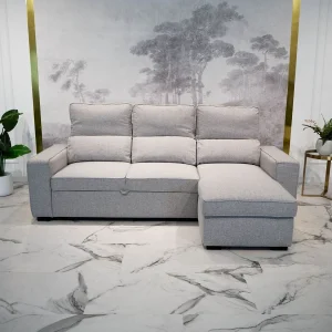 Slaapbank 3 zitplaatsen Grijs – chaise longue omkeerbaar rechts/linksche met geïntegreerde opbergruimte (248,5 x 117 x 103 cm) – HARPER Slaapbank 3 zitplaatsen Grijs – chaise longue omkeerbaar rechts/linksche met geïntegreerde opbergruimte (248,5 x 117 x 103 cm) – HARPER