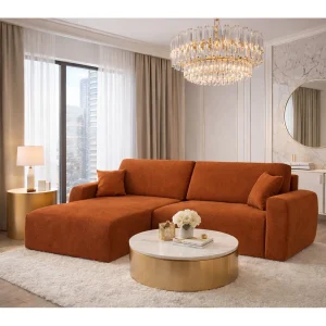 Hoekbank met slaapfunctie en opbergvak, Ariel XL, velours, stof Salvador, bruin, links