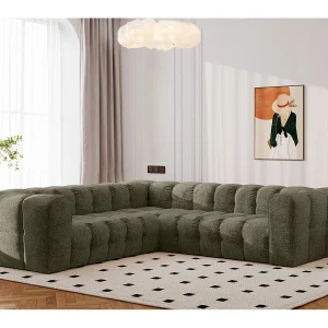 Hoekbank corner met stiksels BALOO, chenille stof Arena, Groen Hoekbank corner met stiksels BALOO, chenille stof Arena, Groen