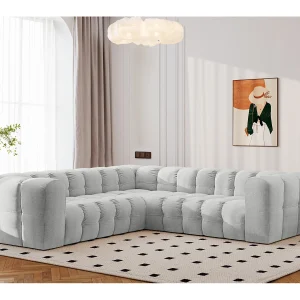 Hoekbank corner met stiksels BALOO, chenille stof Moly, Lichtgrijs Hoekbank corner met stiksels BALOO, chenille stof Moly, Lichtgrijs
