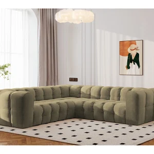 Hoekbank corner met stiksels BALOO, chenille stof Moly, Olijfgroen Hoekbank corner met stiksels BALOO, chenille stof Moly, Olijfgroen