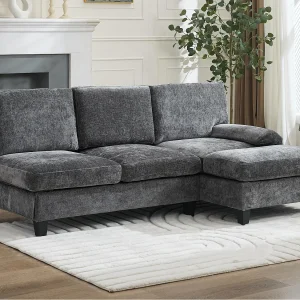 Hoekbank 3-zits in L-vorm – 194x118x81 cm – Modulair – Zachte kussens – Linnen – Grijs Hoekbank 3-zits in L-vorm – 194x118x81 cm – Modulair – Zachte kussens – Linnen – Grijs