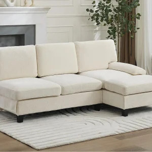 Hoekbank 3-zits in L-vorm – 194x118x81 cm – Modulair – Zachte kussens – Linnen – Beige Hoekbank 3-zits in L-vorm – 194x118x81 cm – Modulair – Zachte kussens – Linnen – Beige