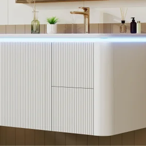 Hangend badkamermeubel – 80,5×47,5×51 cm – met keramieken wastafel – 4 lades – met LED – Wit Hangend badkamermeubel – 80,5×47,5×51 cm – met keramieken wastafel – 4 lades – met LED – Wit