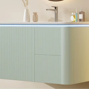 Hangend badkamermeubel – 80,5×47,5×51 cm – met keramieken wastafel – 4 lades – met LED – Groen Hangend badkamermeubel – 80,5×47,5×51 cm – met keramieken wastafel – 4 lades – met LED – Groen