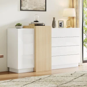 Glanzend buffet 140x35x81 cm – met 2 deuren – met 4 laden – MDF – wit
