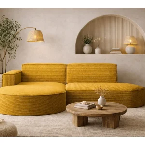 Hoekbank Designer MODENA STUDIO stof Dik koord Poso Geel Links