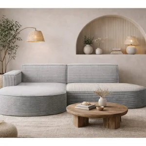 Hoekbank Designer MODENA STUDIO stof Dik koord Poso Lichtgrijs Links