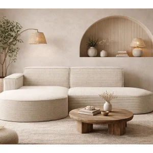 Hoekbank Designer MODENA STUDIO stof Dik koord Poso Beige Links