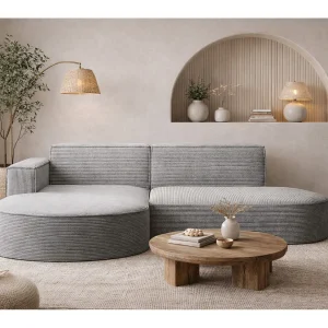 Hoekbank Designer MODENA STUDIO stof Dik koord Poso Zilver Links