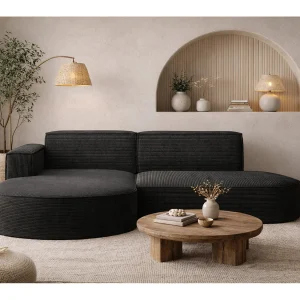 Hoekbank Designer MODENA STUDIO stof Dik koord Poso Zwart Links Hoekbank Designer MODENA STUDIO stof Dik koord Poso Zwart Links