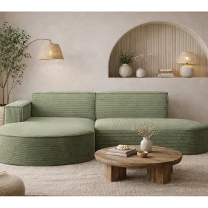 Hoekbank Designer MODENA STUDIO stof Dik koord Poso Lichtgroen Links