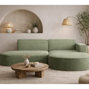 Hoekbank Designer MODENA STUDIO stof Dik koord Poso Lichtgroen Rechts