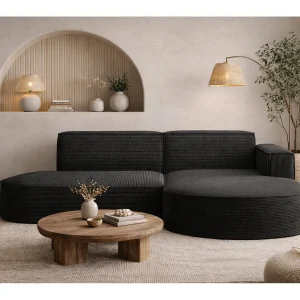 Hoekbank Designer MODENA STUDIO stof Dik koord Poso Zwart Rechts Hoekbank Designer MODENA STUDIO stof Dik koord Poso Zwart Rechts