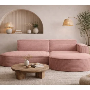 Hoekbank Designer MODENA STUDIO stof Dik koord Poso Rosa Rechts