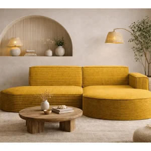 Hoekbank Designer MODENA STUDIO stof Dik koord Poso Geel Rechts