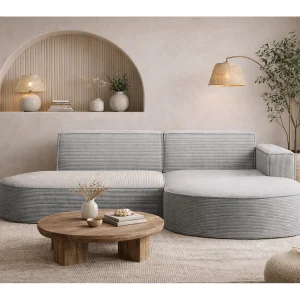 Hoekbank Designer MODENA STUDIO stof Dik koord Poso Lichtgrijs Rechts