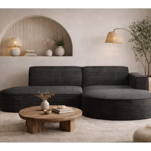 Hoekbank Designer MODENA STUDIO stof Dik koord Poso Donkergrijs Rechts