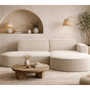 Hoekbank Designer MODENA STUDIO stof Dik koord Poso Beige Rechts