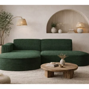 Hoekbank Designer MODENA STUDIO stof Dik koord Poso Donkergroen Links