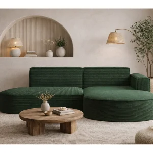 Hoekbank Designer MODENA STUDIO stof Dik koord Poso Donkergroen Rechts