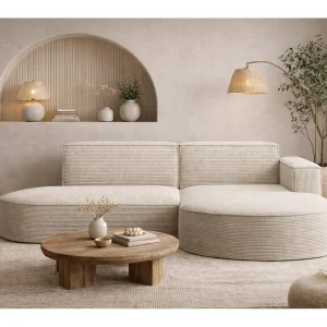 Hoekbank Designer MODENA STUDIO stof Dik koord Poso Ecru Rechts