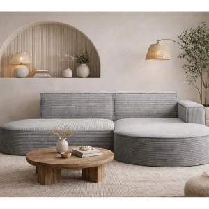 Hoekbank Designer MODENA STUDIO stof Dik koord Poso Zilver Rechts