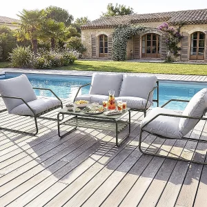 Moderne 4-Zits Metalen Tuinmeubelset "Sora" met Kussens – Groen Moderne 4-Zits Metalen Tuinmeubelset "Sora" met Kussens – Groen