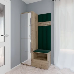 Halcombinatie Nela I LUX met spiegel – 100 cm – Artisan Eiken – Trinity 28 – Flessengroen Halcombinatie Nela I LUX met spiegel – 100 cm – Artisan Eiken – Trinity 28 – Flessengroen