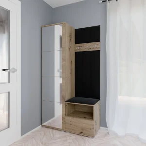 Halcombinatie Nela I LUX met spiegel – 100 cm – Artisan Eiken – Trinity 16 – Zwart