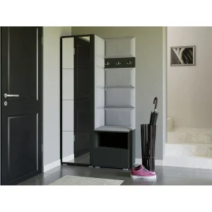 Halcombinatie Nela I met spiegel – 100 cm – Grafiet – Trinity 32 – Lichtgrijs