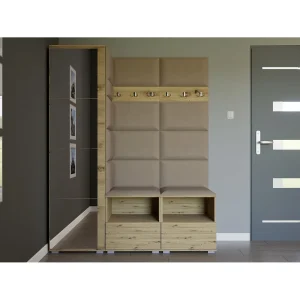 Halcombinatie Nela II met spiegel – 150 cm – Artisan Eiken – Trinity 04 – Beige Halcombinatie Nela II met spiegel – 150 cm – Artisan Eiken – Trinity 04 – Beige