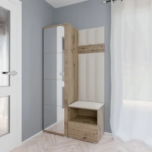 Halcombinatie Nela I LUX met spiegel – 100 cm – Artisan Eiken – Trinity 01 – Crème