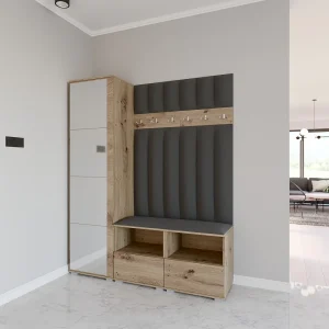 Halcombinatie Nela II LUX met spiegel – 150 cm – Artisan Eiken – Trinity 15 – Donkergrijs Halcombinatie Nela II LUX met spiegel – 150 cm – Artisan Eiken – Trinity 15 – Donkergrijs