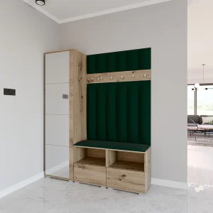 Halcombinatie Nela II LUX met spiegel – 150 cm – Artisan Eiken – Trinity 28 – Flessengroen Halcombinatie Nela II LUX met spiegel – 150 cm – Artisan Eiken – Trinity 28 – Flessengroen