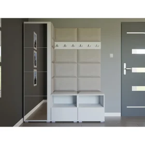 Halcombinatie Nela II met spiegel – 150 cm – Mat Wit – Trinity 01 – Crème Halcombinatie Nela II met spiegel – 150 cm – Mat Wit – Trinity 01 – Crème