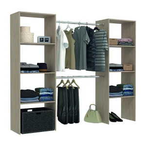 Grote Houten Kledingkast met 6 Planken en 2 Kledingstangen 220x40x180 cm ELYSEE Grote Houten Kledingkast met 6 Planken en 2 Kledingstangen 220x40x180 cm ELYSEE