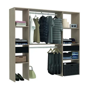Grote Houten Kledingkast ELYSEE met 2 Kledingstangen, 6 Planken, 2 Laden – Gemaakt in Frankrijk Grote Houten Kledingkast ELYSEE met 2 Kledingstangen, 6 Planken, 2 Laden – Gemaakt in Frankrijk