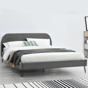 Grijze fluwelen bedframe 140×190 cm PHOENIX met zwarte metalen poten Grijze fluwelen bedframe 140×190 cm PHOENIX met zwarte metalen poten