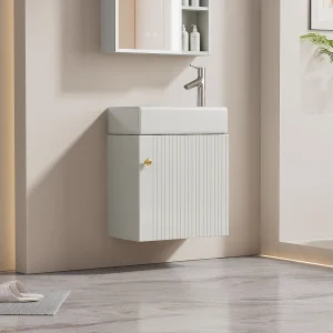 Hangend Wastafelmeubel 46,5 x 26,5 x 11 cm Met Opbergruimte Onder Wastafel, Eenvoudige Stijl, Keramiek + Wit MDF