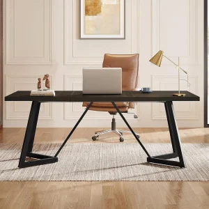 Groot rechthoekig laptopbureau met metalen frame – 180 cm – voor thuiskantoor – zwart Groot rechthoekig laptopbureau met metalen frame – 180 cm – voor thuiskantoor – zwart