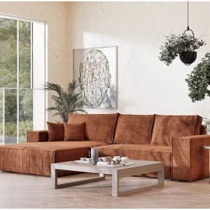 Hoekbank 5-zits met hoek links – van chenille stof – koper – MAZE Hoekbank 5-zits met hoek links – van chenille stof – koper – MAZE
