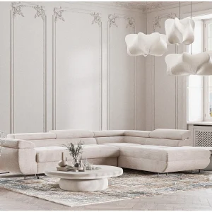 Hoekbank 4-zits met hoek rechts – van chenille stof – creme – CONCORD Hoekbank 4-zits met hoek rechts – van chenille stof – creme – CONCORD