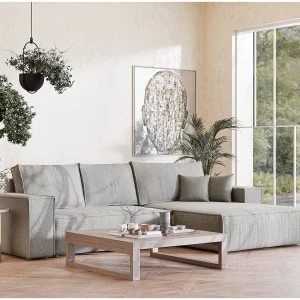 Hoekbank 5-zits met hoek rechts – van geweven stof – beige grijs – MAZE Hoekbank 5-zits met hoek rechts – van geweven stof – beige grijs – MAZE