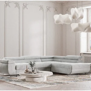 Hoekbank 4-zits met hoek rechts – van chenille stof – grijs – CONCORD Hoekbank 4-zits met hoek rechts – van chenille stof – grijs – CONCORD