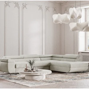 Hoekbank 4-zits met hoek rechts – van chenille stof – creme – CONCORD Hoekbank 4-zits met hoek rechts – van chenille stof – creme – CONCORD