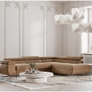 Hoekbank 4-zits met hoek rechts – van chenille stof – lichtbruin – CONCORD