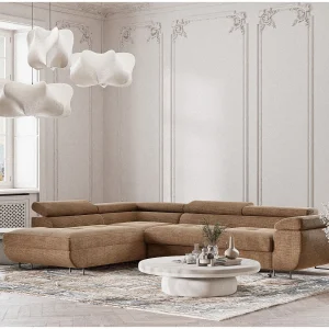 Hoekbank 4-zits met hoek links – van chenille stof – lichtbruin – CONCORD Hoekbank 4-zits met hoek links – van chenille stof – lichtbruin – CONCORD